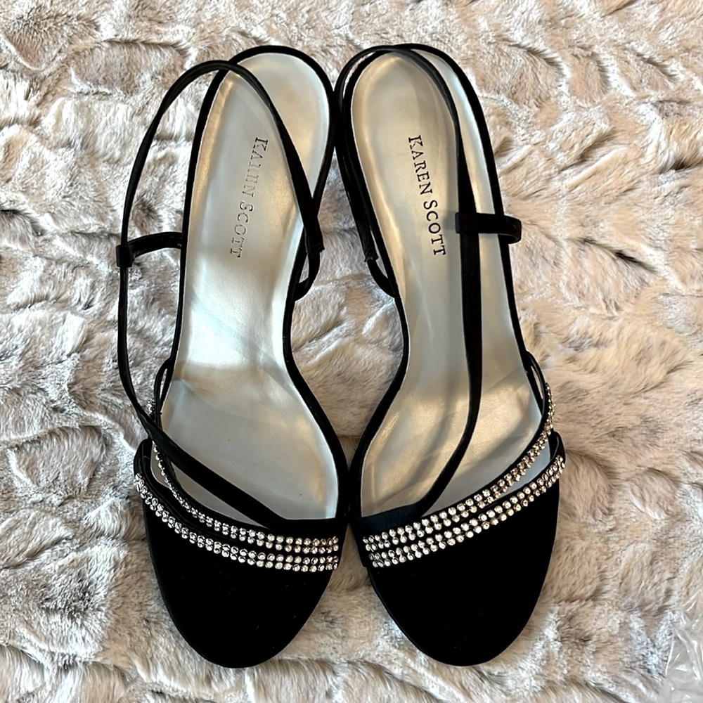 Karen Scott Black with Rhinestones Slingback 3” Formal Heels- size 9.5